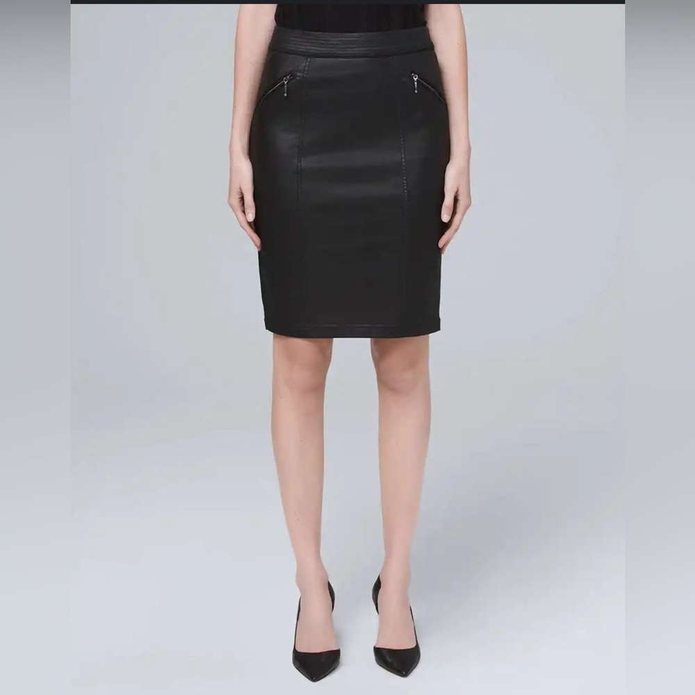 White House Black Market Black Coated Denim Pencil Skirt Size 4